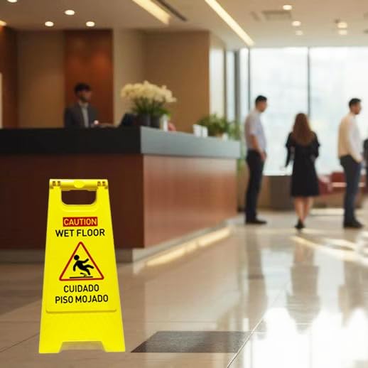 1-Pack Caution wet floor sign, 24 in. (approx. 60 cm) Height,Bright Yellow Double-Sided Folding A-Shaped Frame Design, Bilingual Caution Message