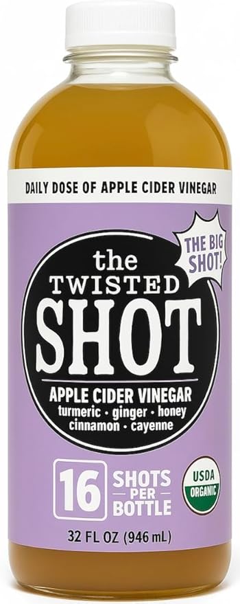 The Twisted Shot | Organic Apple Cider Vinegar Wellness Shots with Ginger, Turmeric, Honey, Cinnamon and Cayenne | Digestion, Immunity, and Gut Health Support | Ready to Drink | 32 oz