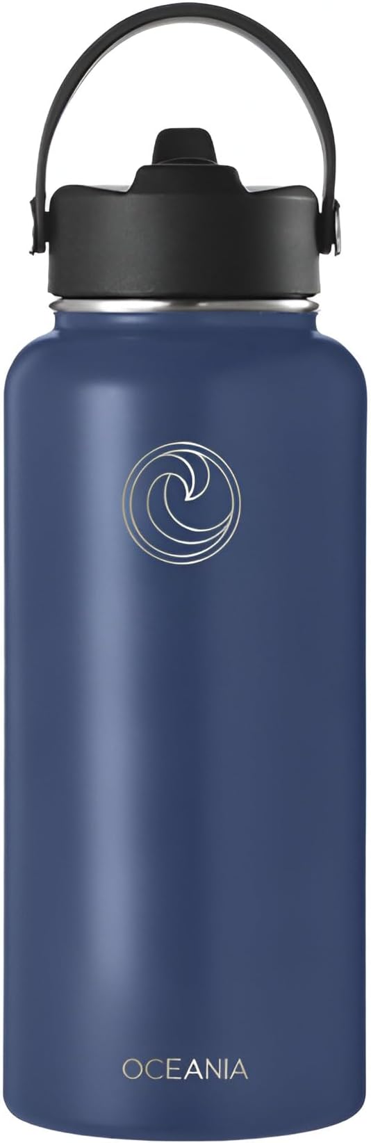 Oceania Flask 32oz Stainless Steel Water Bottles | Modern, Leakproof, Hydro BPA-Free, Insulated Water Bottle with 3 Lids, 3 Straws & 2 Straw Cleaning Brushes | Simple Camping & Hiking Water Bottles
