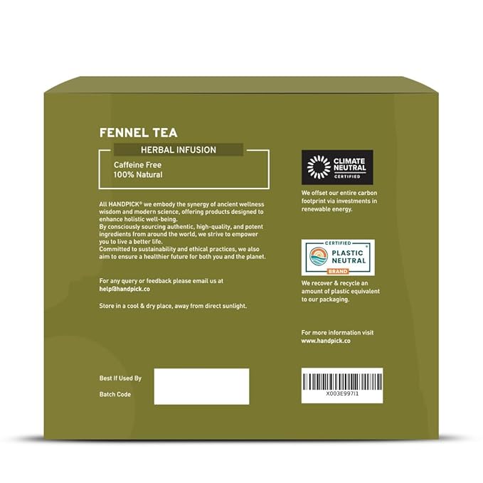 HANDPICK, Fennel Tea Bags (100 Herbal Tea Bags) Caffeine Free, Gluten Free & Non GMO | Round Eco Conscious Teabags | Smooth & Sweet
