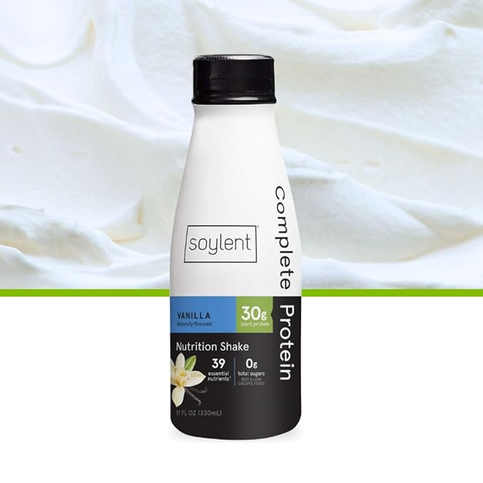Soylent Vanilla High Protein Shake, 30g Complete Protein, Vegan, Dairy Free and 0g Sugar, Ready to Drink Protein Drinks, 11 Oz, 36 Pack