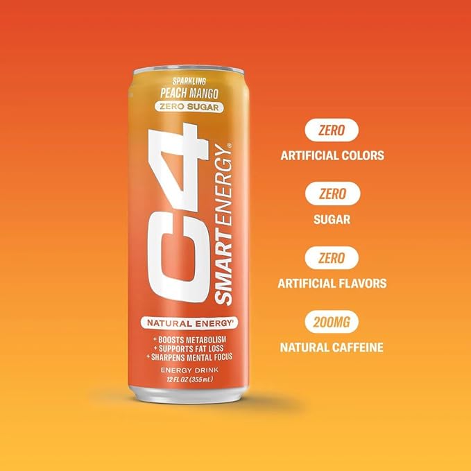 Cellucor C4 Smart Energy Drink ‚ Boost Focus and Energy with Zero Sugar, Natural Energy, and Nootropics - 200mg Caffeine - Watermelon Burst (12oz Pack of 12)
