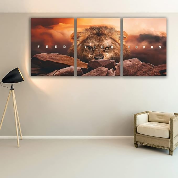 Motivational Wall Art Inspirational Wall Art 3 Pieces Canvas Poster Wall Painting Lion Artwork for Living Room Bedroom Home Decor Prints Pictures Office Wall Decor Framed Ready to Hang 48''Wx 24''H