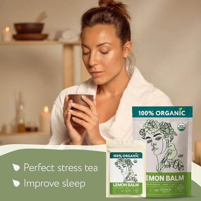 Lemon Balm Tea Organic - Lemon Balm Herb Loose Leaf - Melissa Tea, Tolonjil Tea Organic โ- Anti-Stress, Sleep, Blood Pressure, Digestion - 4 Oz