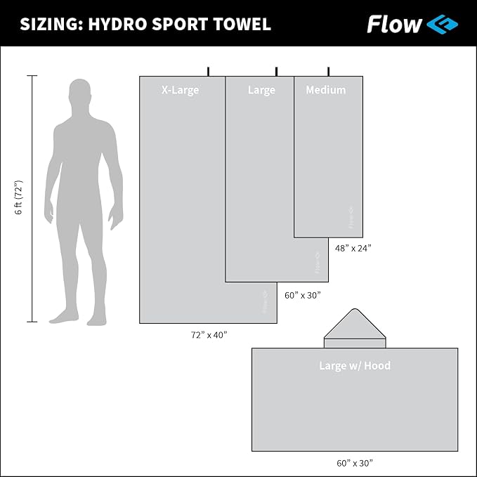 Flow Hydro Sport Towel - Microfiber Quick Dry Swimming Towels for Swim, Pool, Triathlon, and Other Water Sports in Medium, Large, Extra Large, and Hooded Sizes (Blue, Large w/Hood)