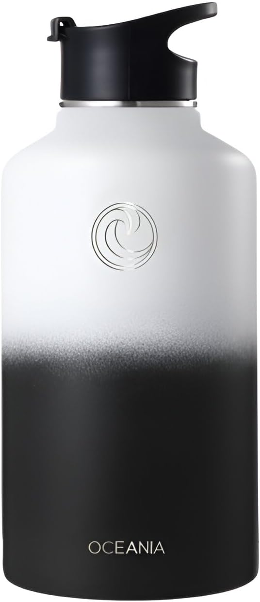 Oceania Flask 64oz Stainless Steel Water Bottle | Modern, Leakproof, Hydro BPA-Free, Insulated Water Bottle with 3 Lids, 3 Straws & 2 Straw Cleaning Brushes | Simple Camping & Hiking Water Bottles