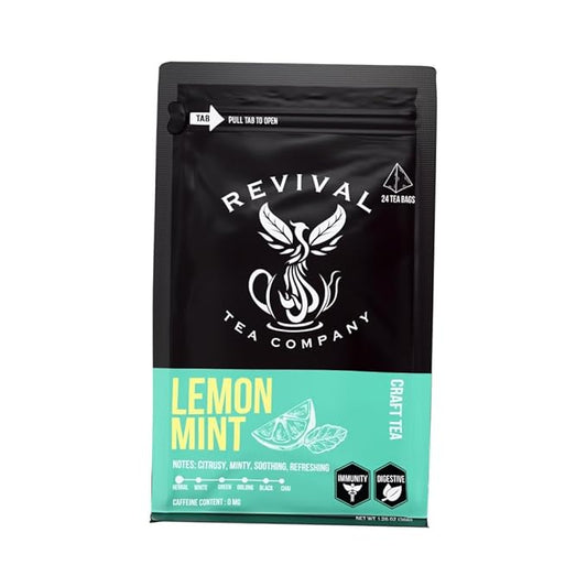 Revival Tea Company Lemont Mint Tea - Herbal Tea Blend of Peppermint, Spearmint and Lemon - Caffeine Free - Loose Leaf 3 Ounces