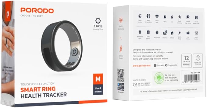 Smart Ring Health Tracker 19.1mm, 5 Days Working Time, Heart Rate & Body Temperature, Fitness & Calorie Tracker, Blood Oxygen, Menstrual Cycle Monitor โ Black