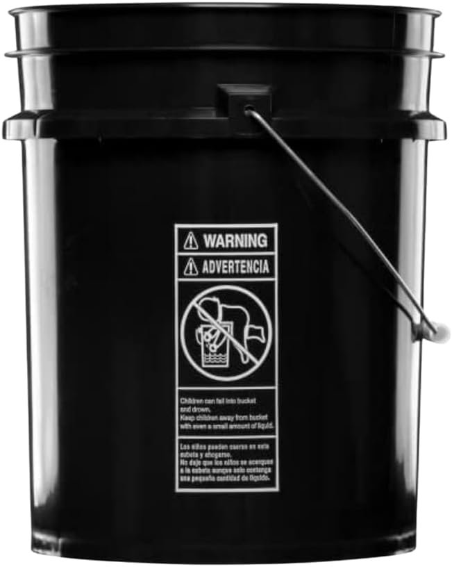 House Naturals 5 Gallon Premium HPDE Plastic Bucket - Made in USA Food Grade Storage Container, BPA Free All Purpose Pail (3, Black)