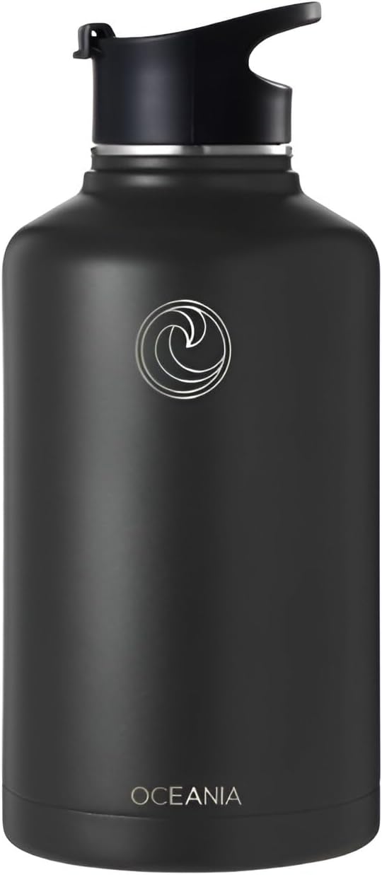 Oceania Flask 64oz Stainless Steel Water Bottles | Modern, Leakproof, Hydro BPA-Free, Insulated Water Bottle with 3 Lids, 3 Straws & 2 Straw Cleaning Brushes | Simple Camping & Hiking Water Bottles