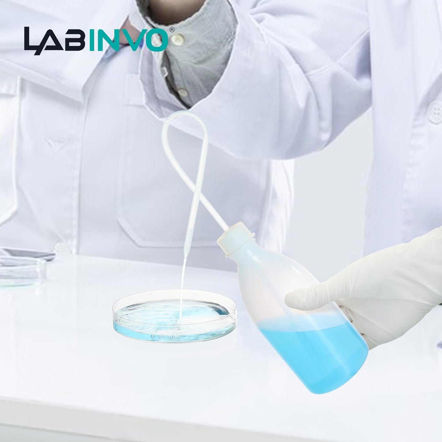 4pcs of Economy Wash Bottles, Vol.1000ml (34oz), Narrow-Mouth Squeeze Bottles Bottles, LDPE Material, with Long Dispensing Tube,IN-WBNL1000