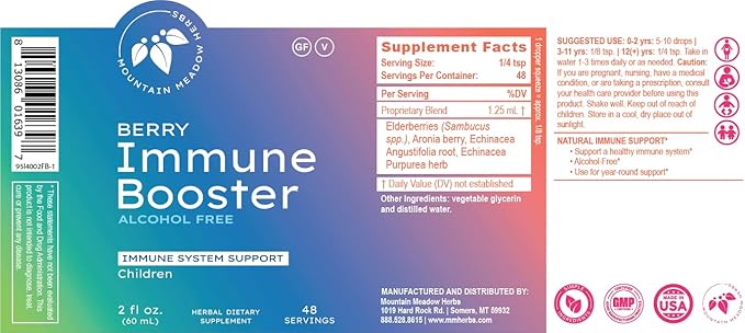 Mountain Meadow Herbs Berry Immune Booster for Kids Immune Support, with Elderberry and Echinacea - 2oz.