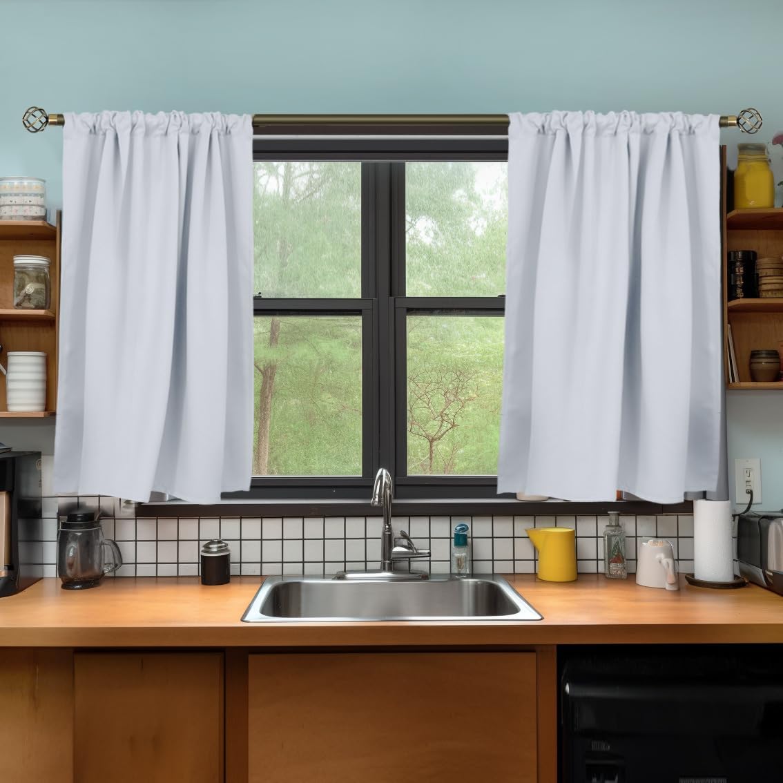 BGment Small Curtains Half Window for Kitchen Bathroom - Rod Pocket 36 Inches Length Drapes Privacy for Basement Cafe Nursery Camper Room Darkening, Greyish White, 2 Panels, 29 x 36 Inch