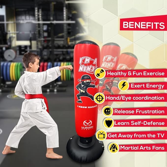 Durable Inflatable Kids Punching Bag for Karate and Boxing β Bounce-Back Martial Arts Bag for Boys and Girls, Great Birthday Gift to Relieve Energy and Build Skills for Boys Ages 4-12