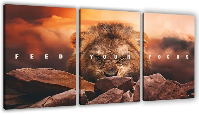 Motivational Wall Art Inspirational Wall Art 3 Pieces Canvas Poster Wall Painting Lion Artwork for Living Room Bedroom Home Decor Prints Pictures Office Wall Decor Framed Ready to Hang 60''Wx 28''H
