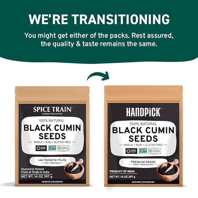 HANDPICK Black Cumin Seed (14oz) Pure Nigella Seeds - No Salt or Preservatives, Non GMO | Indian Black Whole Cumin | Gluten Free, Aromatic & Farm Fresh Kalonji | Resealable Zip Lock Pouch