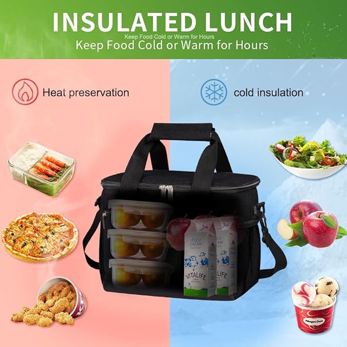 iknoe Insulated Lunch Bag, Foldable 8.5L Cooler Bag for Men & Women, Leakproof Thermal Design, Great for Office, Picnic, Travel, Lunch Box, Black