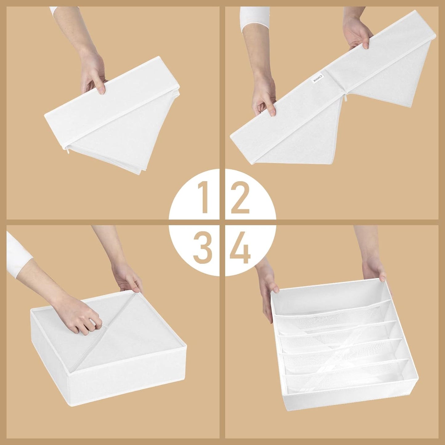 3 Pack Bra Underwear Drawer Organizer Dividers, 26 Cell Fabric Foldable Dresser Closet Organizers and Storage Boxes for Baby Clothes, Bra, Socks, Underwear, Ties (5+5+16 Slots, White)