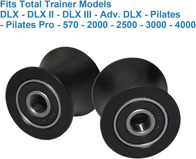 Total Gym Replacement Set of 4 Wheels/Rollers Compatible with Models DLX, DLX II, DLX III, Adv DLX, Pilates, Pilates Pro 2500, 3000, 4000,570, 2000 (Black)