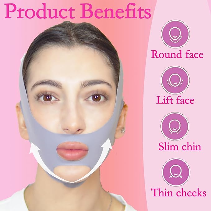 V Line Lifting Mask Chin Strap for Sleeping, Face Lifting Strap, Chin Strap, Jawline Shaper, Jaw Strap, Double Chin Reducer,Face Lift Tape & Snoring Solution (Grey &Pink)