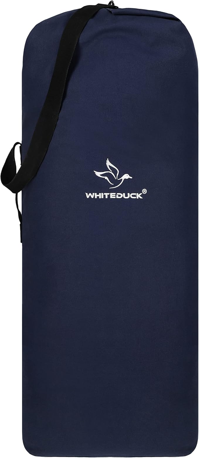 WHITEDUCK Top Load Canvas Folding Duffel Bag, Water Resistant Army Style Shoulder Bag for Men and Women- Gym, Sports, Travel, Hiking, Camping, Backpacking (Small 21" x 36",Blue)