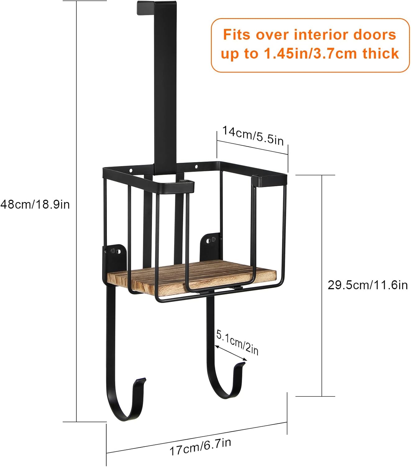 TJ.MOREE Wall Mount/Over The Door Ironing Board Holder with Large Storage Basket, Laundry Room Iron and Ironing Board Holder Storage Holder Black Middle