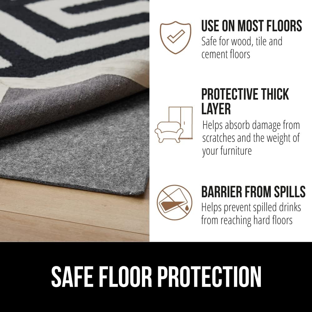 GORILLA GRIP Felt and Natural Rubber Stay in Place Slip Resistant Rug Pad, 1/4in Thick, 3x5 FT Protective Padding Under Area Rugs, Cushioned Gripper Pads, Carpet Runners, Hardwood Floors Protection