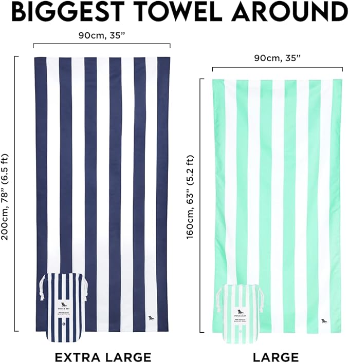 Dock & Bay Customized Beach Towel - Quick Dry, Sand Free - Compact, Lightweight - 100% Recycled - Includes Bag - Cabana - Bondi Blue - Large