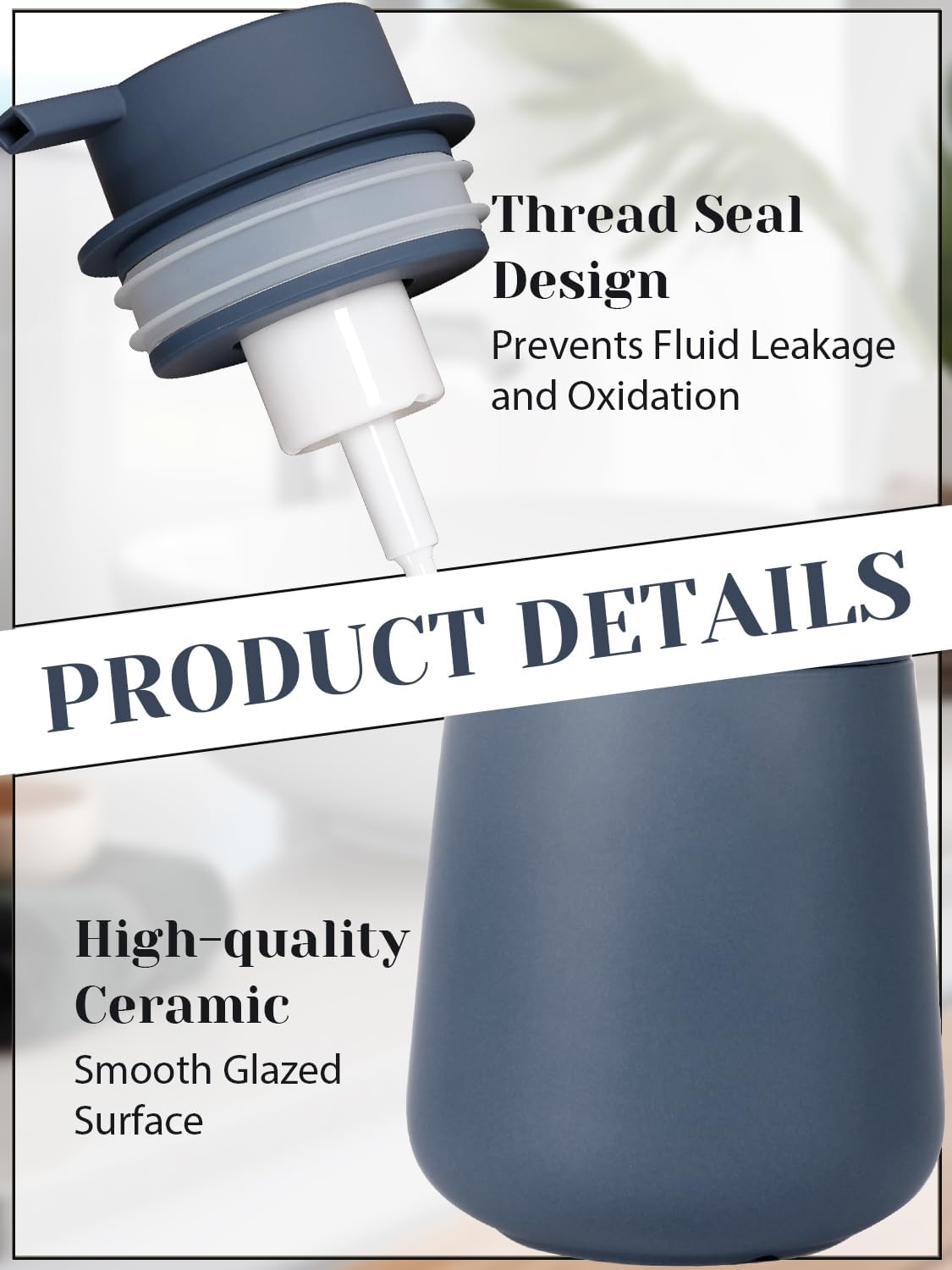 INGOFIN Ceramic Foaming Soap Dispenser - 12 oz Foam Hand Soap Dispenser Bathroom, Ceramic Dish Soap Modern Dispenser with Pump for Kitchen, Matte Blue