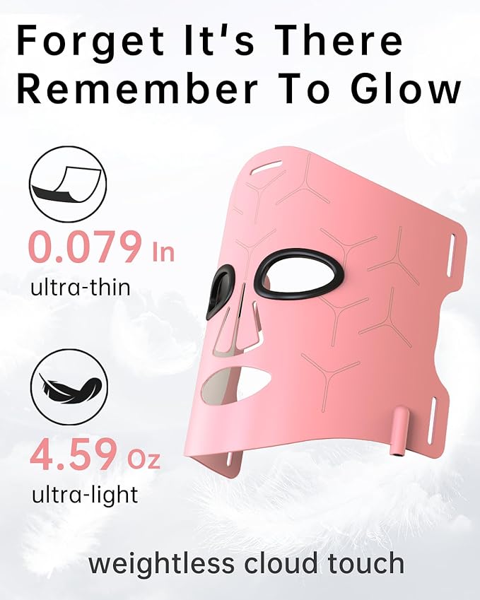 VYM Infrared Light Therapy Mask: High Power for Glowing Skin – Ultra-Thin 1.8mm 4.6oz, 830nm 633nm 590nm, Rechargeable, Red light therapy for face Luxury Gift - Pink Windmill