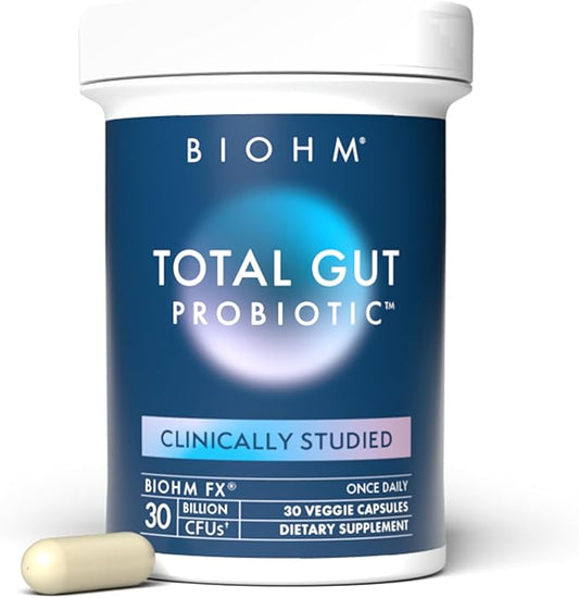 BIOHM Total Probiotic, 30 Billion CFU Daily Probiotics for Women & Men (30 Count) Helps Reduce Occasional Gas & Bloating, Supports Digestion & Total Gut Health, Non-GMO, Vegan
