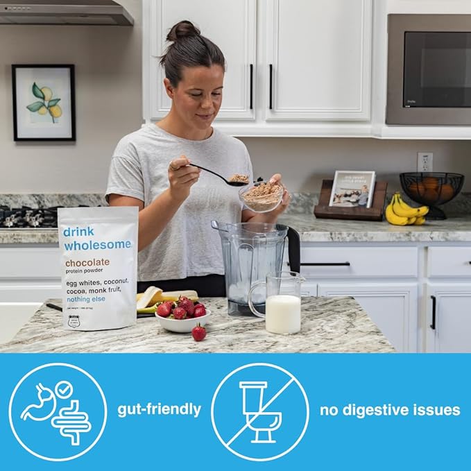 drink wholesome Chocolate Egg White Protein Powder | for Sensitive Stomachs | Gut Friendly | Additive & Dairy Free | No Artificial Sweeteners | No Bloating, Farts or Gas | No Constipation or Diarrhea
