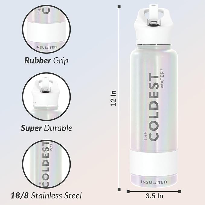 Coldest Insulated Water Bottle with Straw Lid - Stainless Steel Metal Insulated Bottle for Men & Women (Cosmic Ice Glitter, 40 oz)