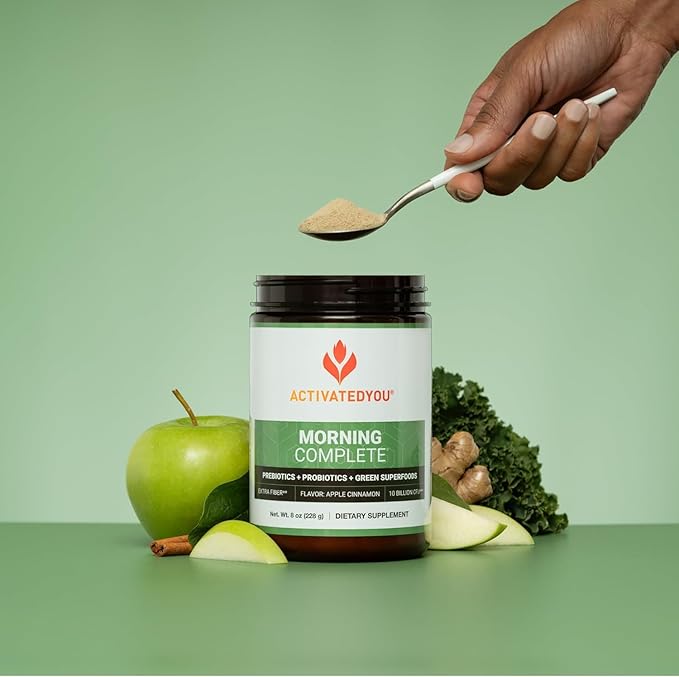 ACTIVATEDYOU Morning Complete Daily Wellness Greens Superfood Drink Mix for Gut Health w/Prebiotics, Probiotics, Antioxidants, Green Superfoods, 10 Billion CFUs (3 Pack, Apple Cinnamon)