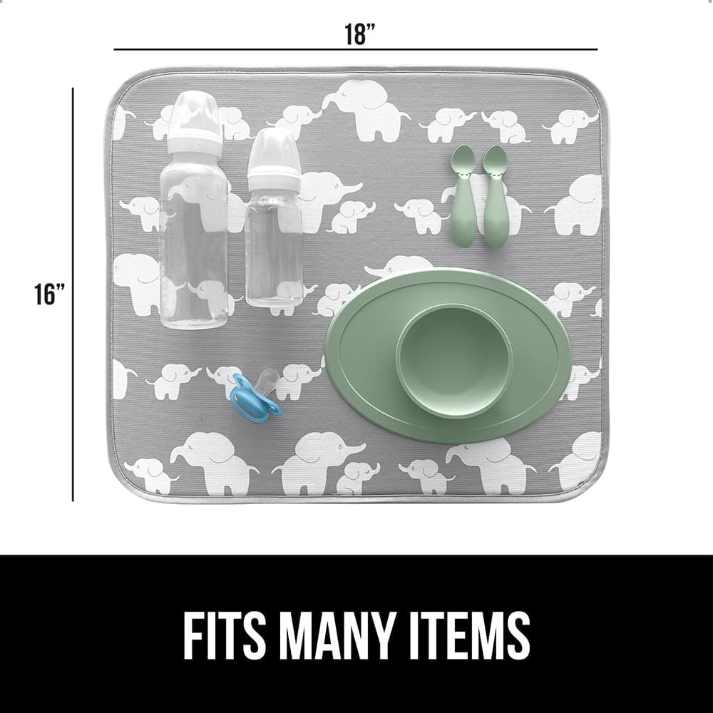 GORILLA GRIP Ultra Water Absorbent Microfiber Dish Drying Mat, Quick Dry Thick Mesh, Slip Resistant Pad for Sink Dishes or Under Rack, Kitchen Counter Accessories, 16x18, Machine Wash Mats, Elephants