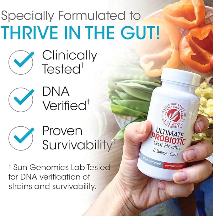 Silver Fern Ultimate Probiotic 2-Pack โ Probiotics for Women & Men โ 8 Billion CFU Spore-Forming Gut Health Supplement โ DNA Verified, Vegan Probiotic, Shelf-Stable, High Survivability โ 120 Capsules