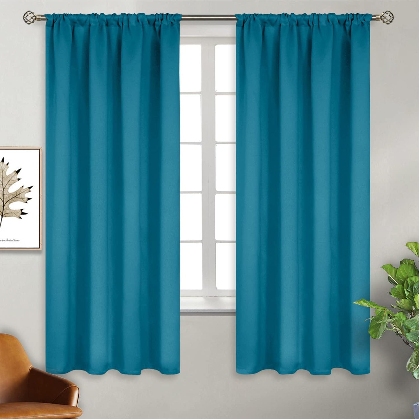BGment Peacockblue Blackout Curtains for Bedroom 63 Inch Length 2 Panels - Thermal Insulated Window Drapes with Rod Pocket Room Darkening for Living Room, 42 x 63 Inch