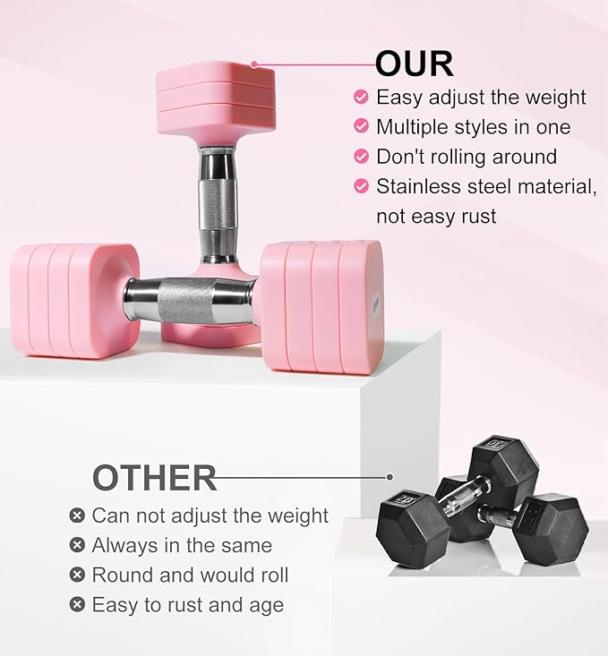 15LB 20LB 50LB Adjustable Dumbbell Set Free Weights Dumbbells Set for Women Men Hand Weights Sets Adjust Dumbbell Weight Sets for Home Gym Exercise Workout Strength Training Equipments