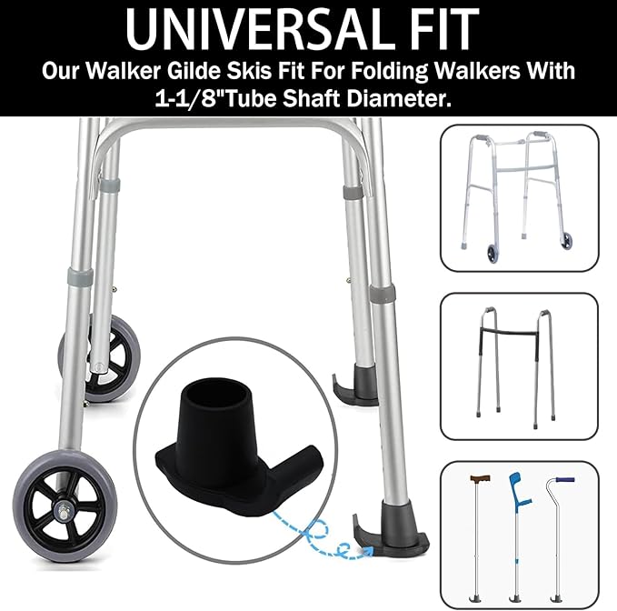 Magicorange Walker Glide Skis, 8 Pcs Universal Fit Walker ski Glides,Easy to Use Rubber Walker Glides,Walker Feet Replacement (Black)