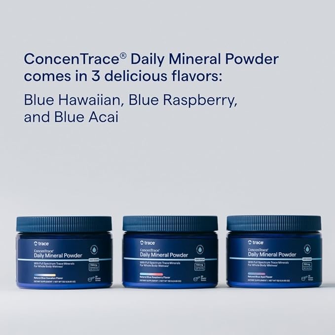 Trace Minerals ConcenTrace Daily Mineral Powder 60 Servings - 700mg of ConcenTrace per Serving (About 15 Drops) Full Spectrum for Whole Body Wellness- Blue Acai Flavor