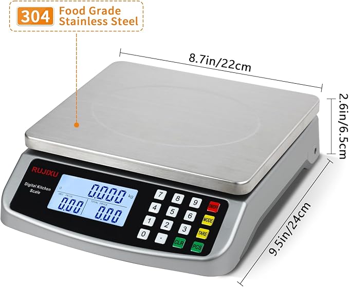 Food Scale 88lb/40kg Large Digital Kitchen Scale 0.05oz/1g with Price Computing Commercial Scale 304 Stainless Steel gram Scale for Baking Cooking Meat Restaurant ,USB or AA Battery(Included)