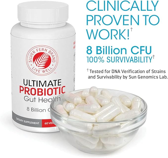 Silver Fern Ultimate Probiotic 2-Pack โ Probiotics for Women & Men โ 8 Billion CFU Spore-Forming Gut Health Supplement โ DNA Verified, Vegan Probiotic, Shelf-Stable, High Survivability โ 120 Capsules