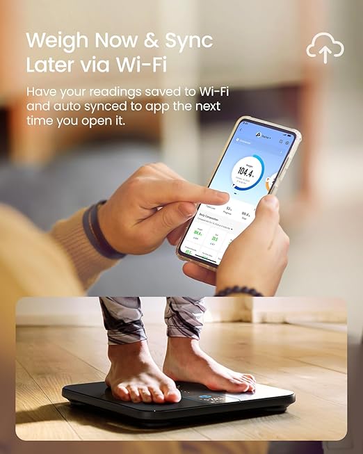 RENPHO Smart Scale for Body Weight Fat, Digital Bathroom Scale with Color Display, Wi-Fi & Bluetooth Fitness Equipment for BMI Muscle Mass Composition, Rechargeable, Elis Nova