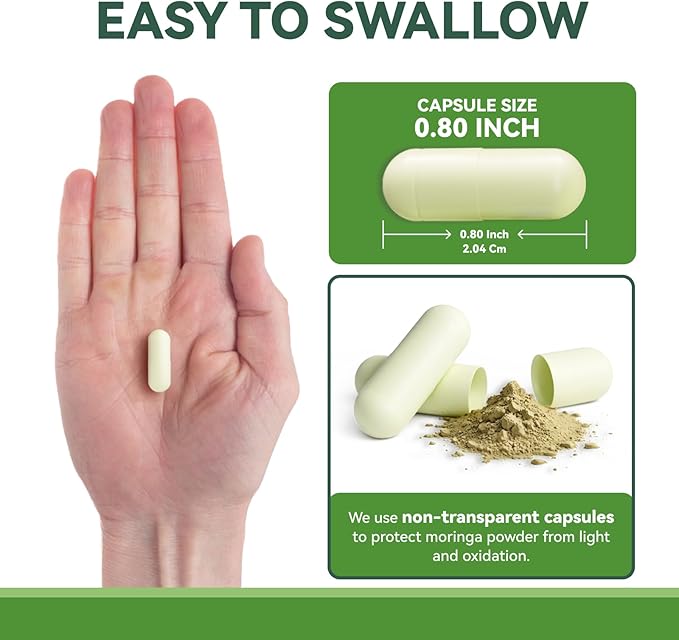 Moringa Capsules 1000mg, Moringa Leaf Extract 10:1, Energy, Sleep, Immune & Gut Health, Veg Capsules 60 Count, All-Natural, Non-GMO, Made in The USA