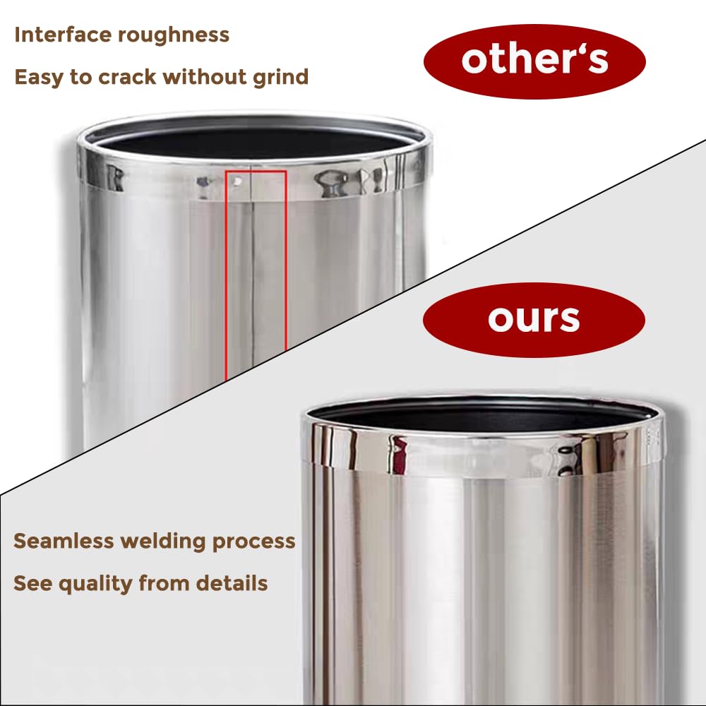 2.6Gallon/10L,Stainless Steel Bathroom Trash Can,Chrome Trash Can,Silver Garbage Can for Office,Wastebasket for Hotel,Office,Store,Metal Trash bin Without lid (Silver)
