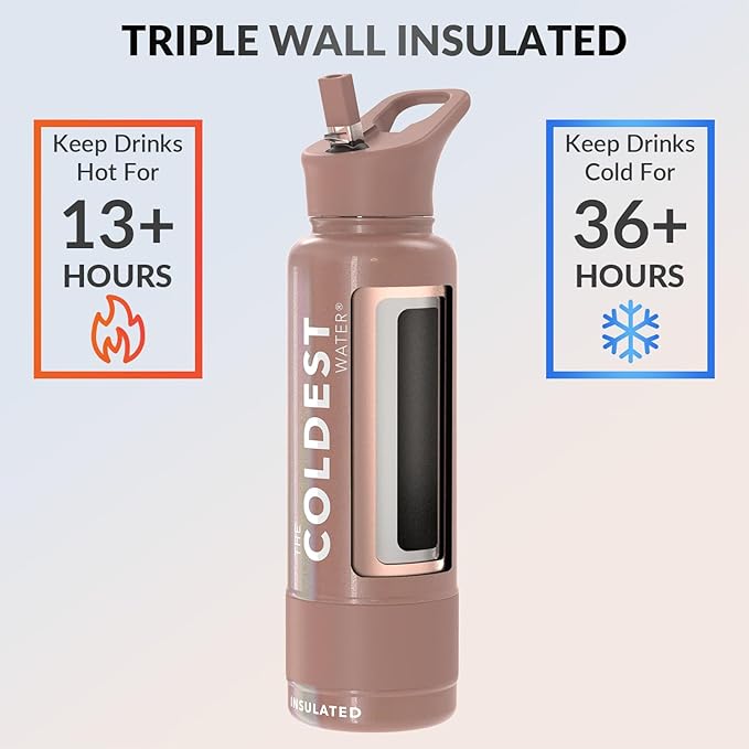Coldest Insulated Water Bottle with Straw Lid - Stainless Steel Metal Insulated Bottle for Men & Women (Golden Rose Glitter, 40 oz)