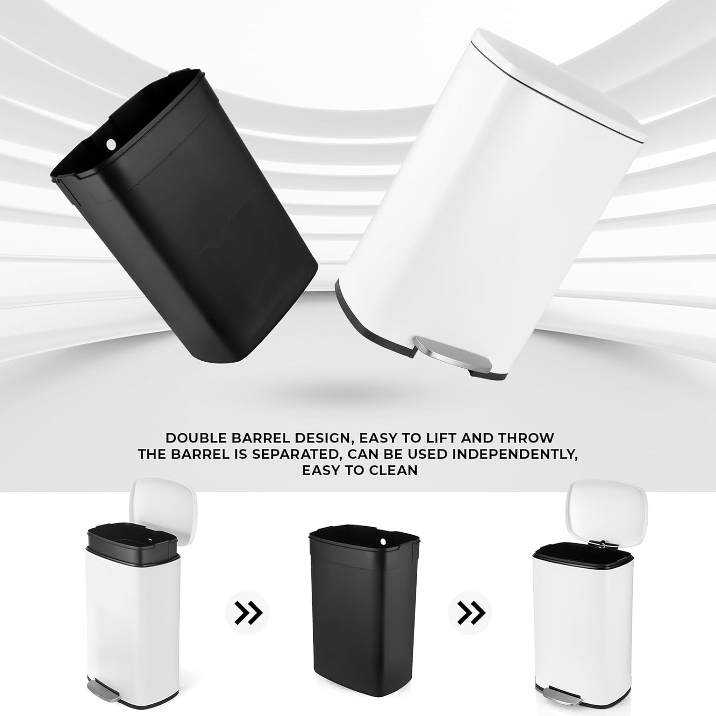 13.2 Gal Kitchen Trash Can, 50L Recycling or Garbage Bin, Brushed Stainless Steel Waste Basket, Soft&Quiet Close Dustbin, with Step-On Pedal, Removable Inner Bucket, for Home, Office, LIving Room