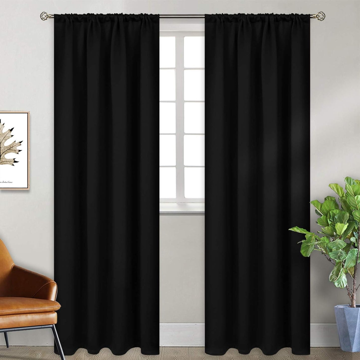 BGment 84 Inches Long Blackout Curtains for Bedroom - Thermal Insulated Room Darkening Drapes with Rod Pocket for Living Room, 52 x 84 Inch, 2 Panels, Black