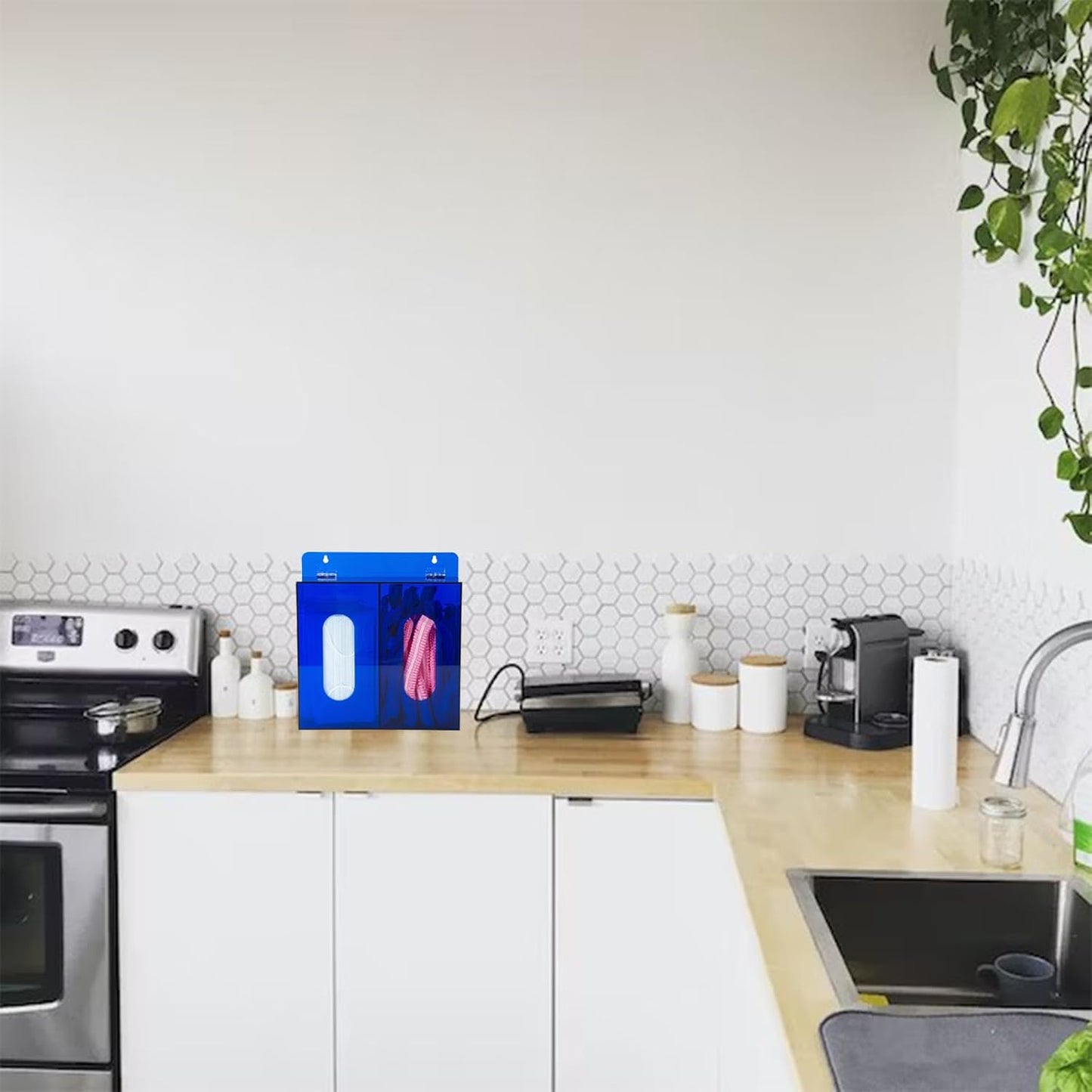 Wall Mounted Glove Dispenser, Hairnet Shoe Cover Dispenser,Acrylic Glove Box Holder, Blue (for 2 Boxes)