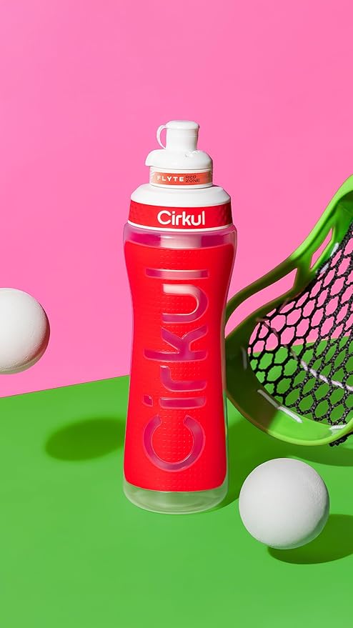 Cirkul 22oz. Red Plastic Grip Squeeze Water Bottle & Sport Lid, BPA-Free, Non-Slip Design for Gym, Biking & Sports